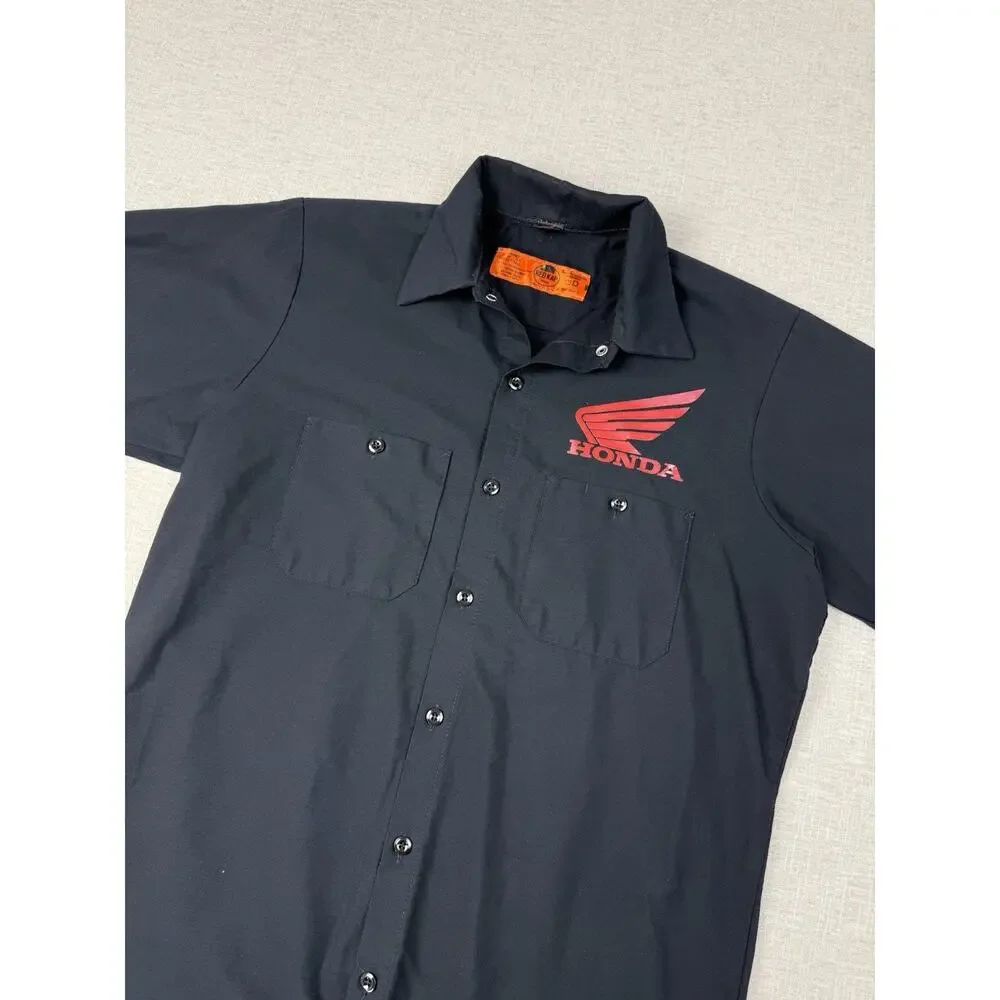 Red Kap Honda Licensed Work Shirt Mens Medium Black Mechanic Button Front